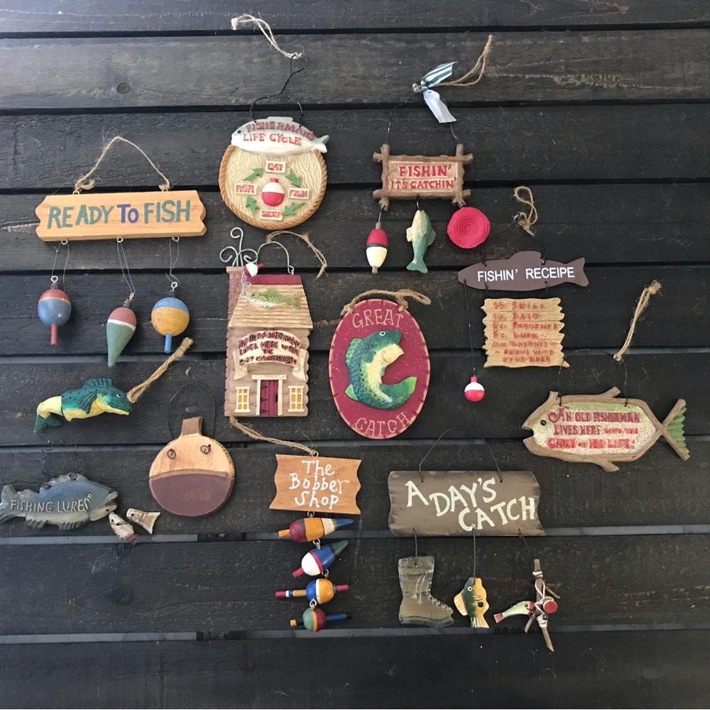 Rustic Fishing-Themed Holiday Wood Ornaments Bundle of 12